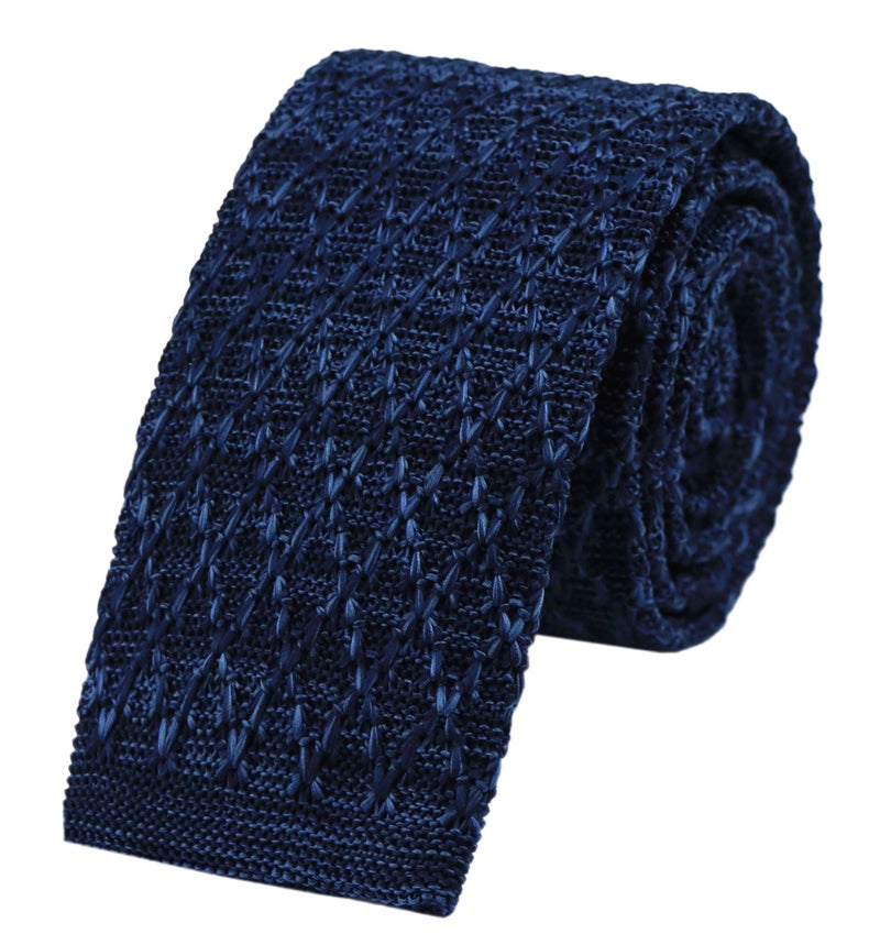 Elfeves Men Retro Designed Fashion Novelty Ties Navy Blue Indigo Stylish Casual Textured Necktie For Groomsmen - Image 1